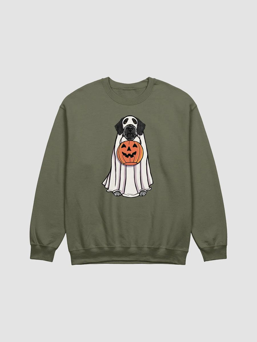Funny Halloween German Wirehaired Pointer(Black) Sweatshirt | Funny Dog Wearing a Ghost Costume and Holding a Pumpkin Basket product image (13)