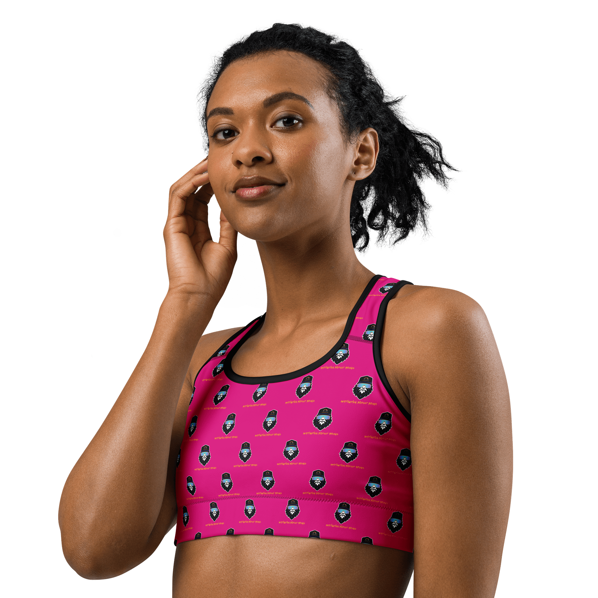 Synthsquatch Fitness Bigfoot Monogram Logo All-Over Print Sports Bra (Neon Pink) product image (2)
