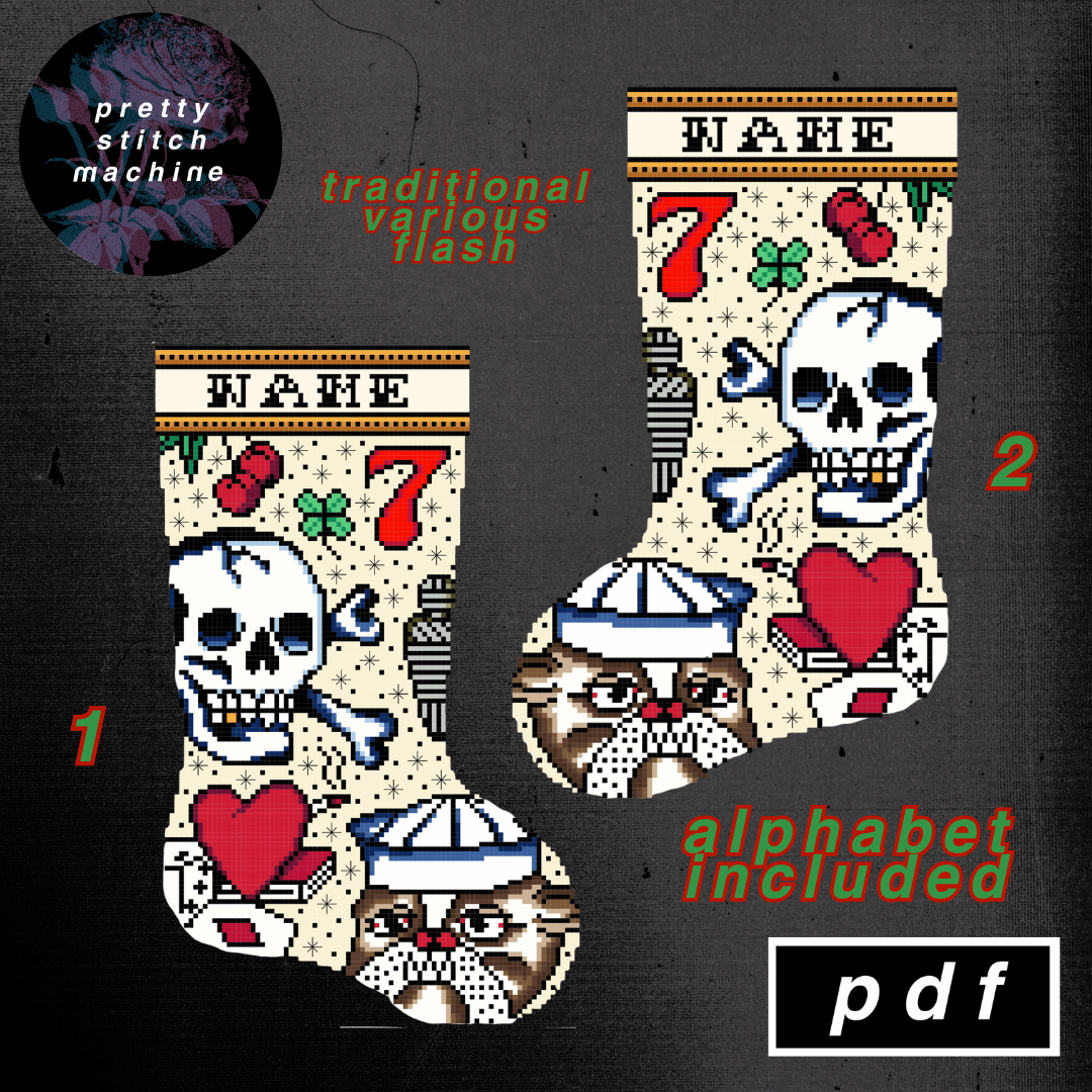 Traditional Tattoo Flash Second Edition Gold Trim Christmas Stocking Pattern Set product image (1)