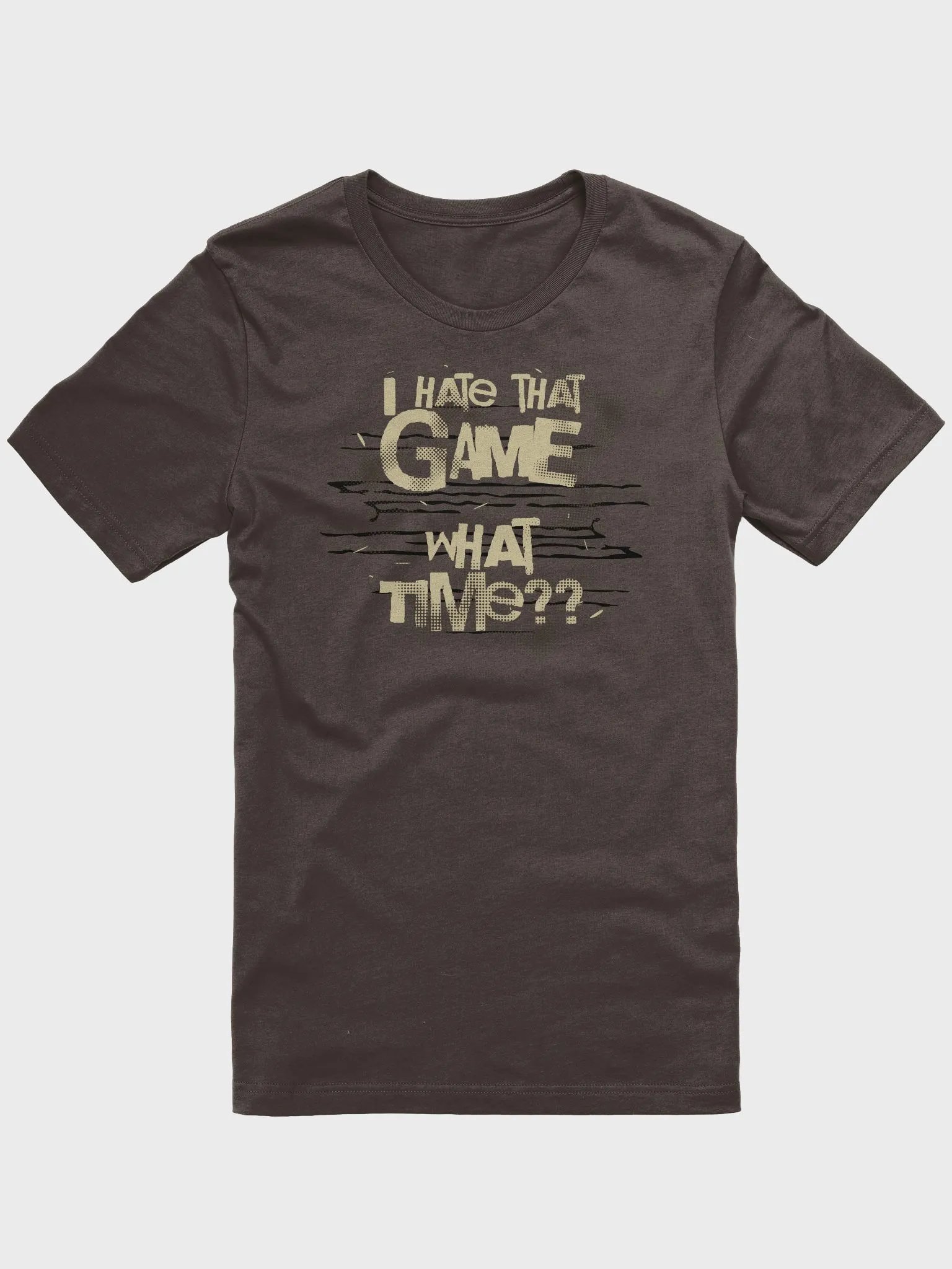 Funny Board Game Addict Shirt, Unisex Brown T-shirt for Board Gamers, I Hate That Game What Time? product image (2)