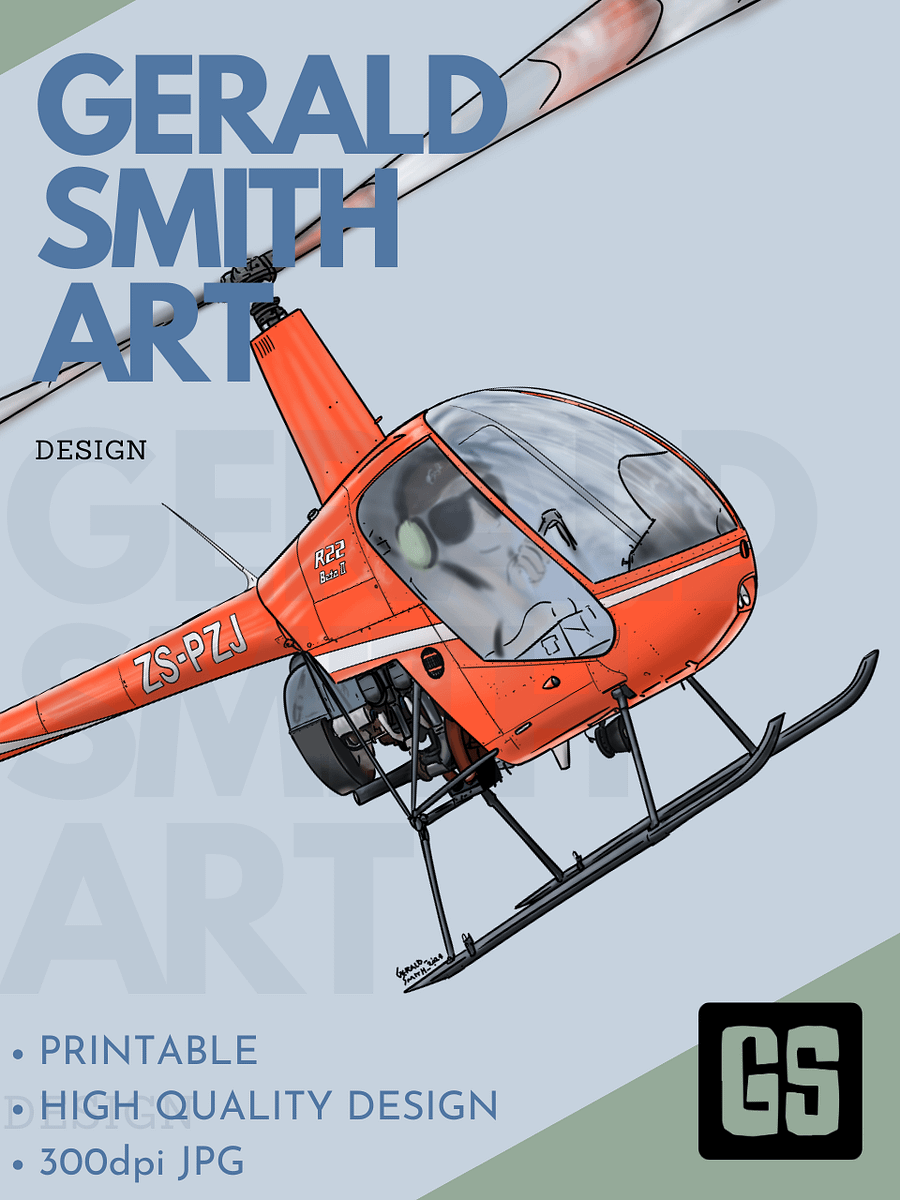 Robinson R22 Digital Printable Aviation Art with Blue Background product image (3)