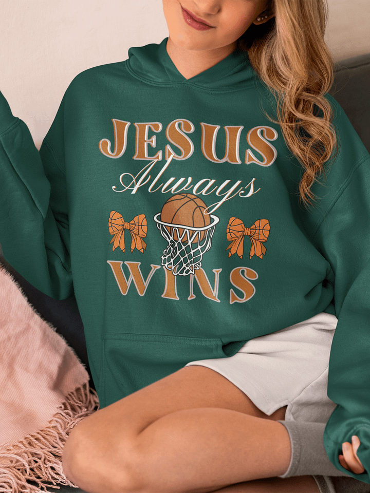 Jesus Always Wins Christian Basketball Gildan Hoodie product image (8)