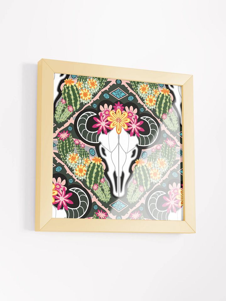 Western Americana Cacti Cow | Square Print | by Monique Faella Designs™ | Framed Coastal Wall Art | Museum-Quality Print product image (2)