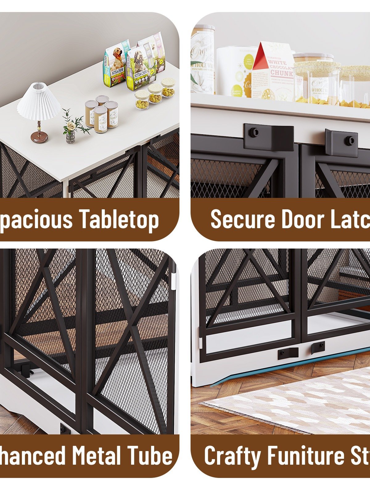 48 inch Extra Large Dog Crate Furniture,Double Door Indoor Kennel,End Side Table Wooden Dog Crates,Anti-Chew Anti-Escape, White product image (4)