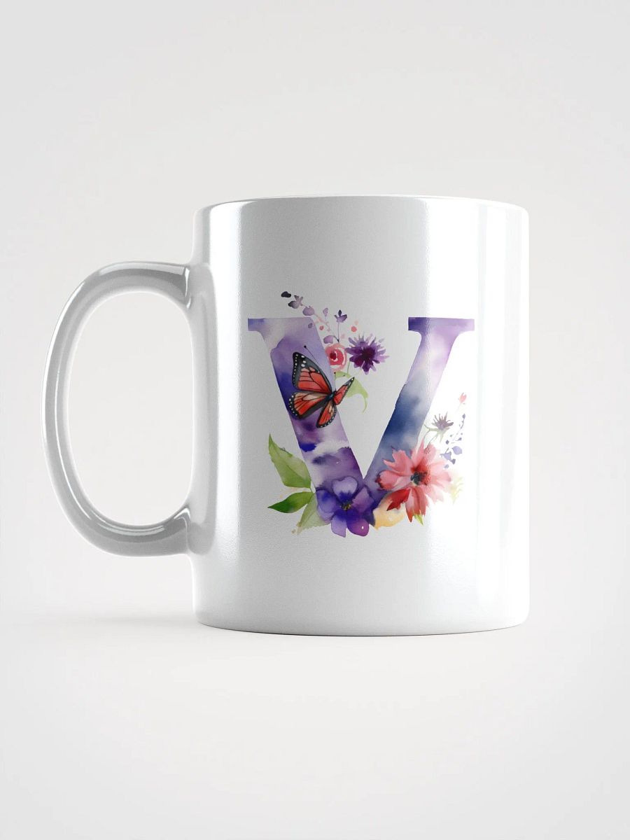 Letter V Monogram Floral Fantasy White Glossy Mug product image (17)