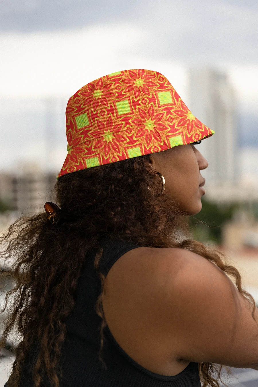 Abstract Repeating Orange Flower Unisex Bucket Hat product image (5)