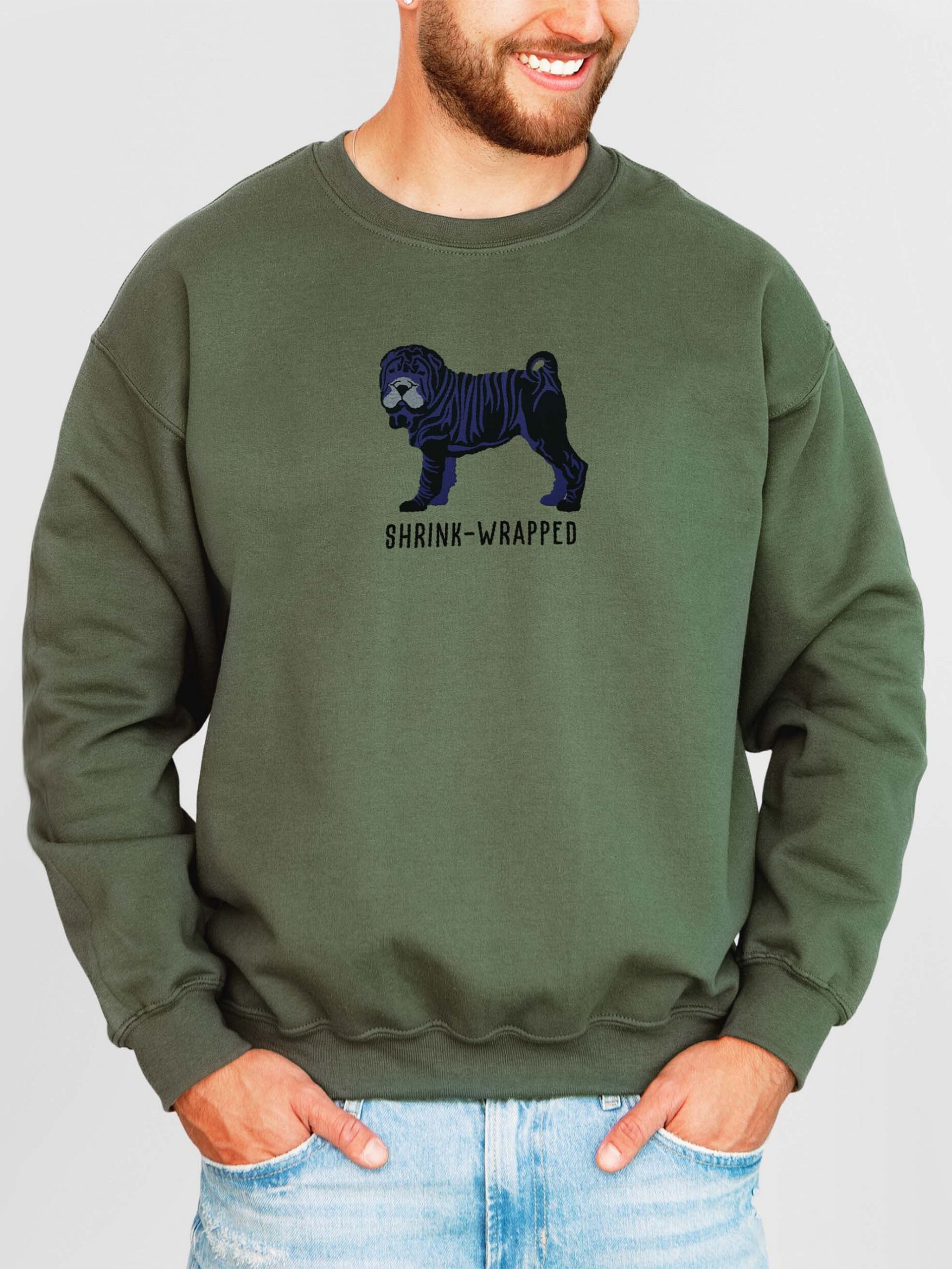 Shrink-Wrapped Sweatshirt (Embroidered) of a Chinese Shar-Pei(Black) product image (2)