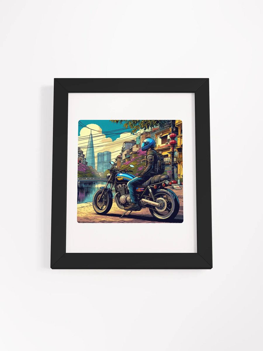 Vibrant Ayous Wood Framed Matte Poster | biker enjoying the atmosphere in manila philippines by AI product image (18)