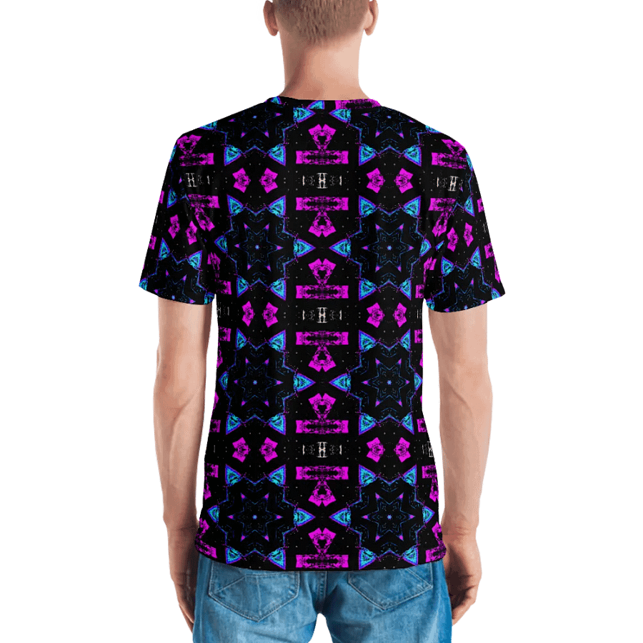 Abstract Pink, Turquoise and Black Repeating Star Pattern Men's T Shirt product image (5)