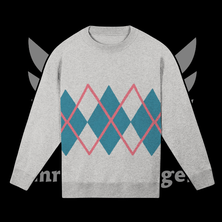 Argyle White Knitted Relaxed Sweater product image (1)