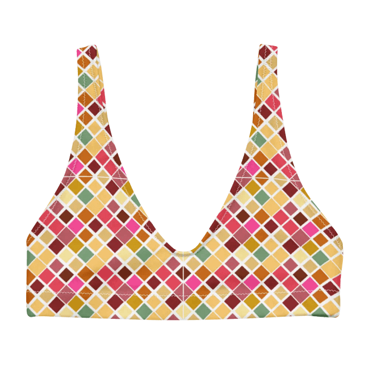 Colorful Square Pattern Design Padded Bikini Top - V4 product image (1)
