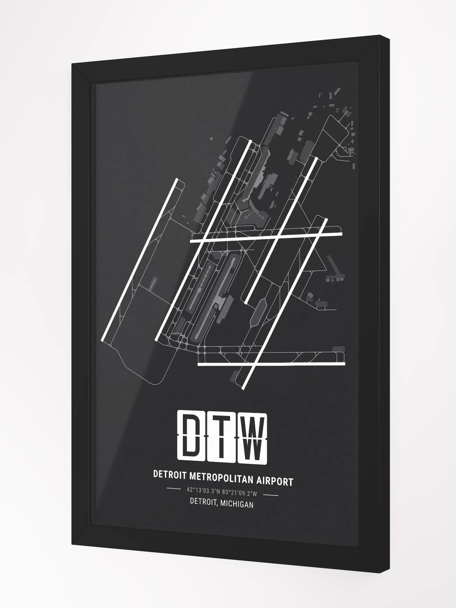 Framed Airport DTW Premium Map On Matt Paper product image (2)