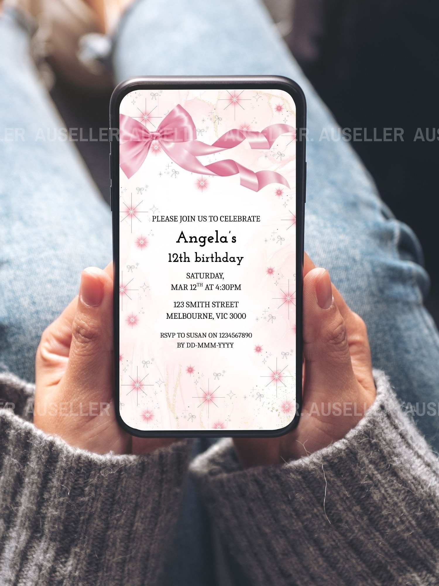 Pink Bow Birthday Invitation product image (8)