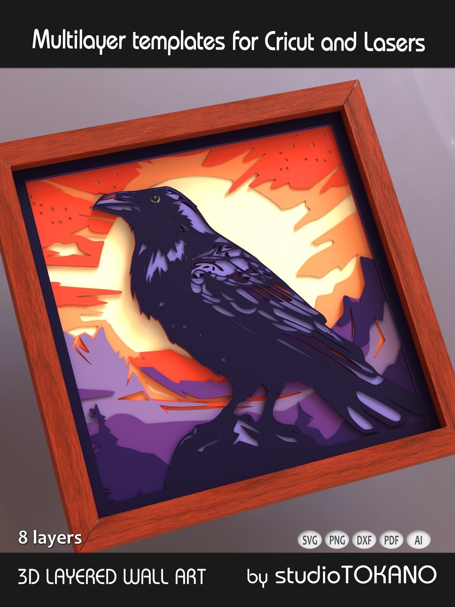 Raven 3D layered Shadow Box svg product image (5)