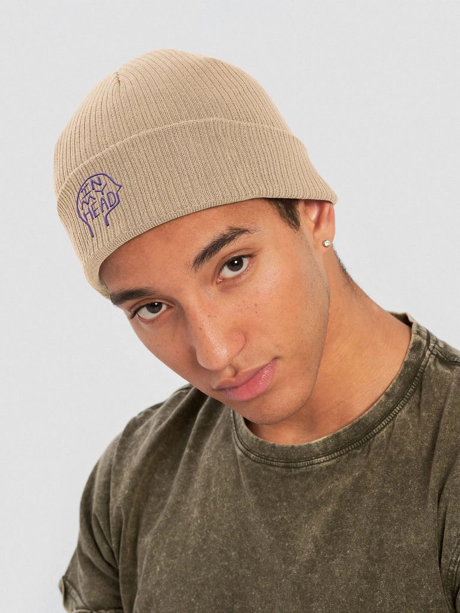 In My Head (purple) embroidered organic beanie product image (19)