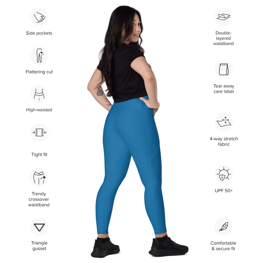 Plain Atlantic Blue True Summer Women's High Waisted Premium Crossover Leggings with Pockets by Treasure Pie product image (12)