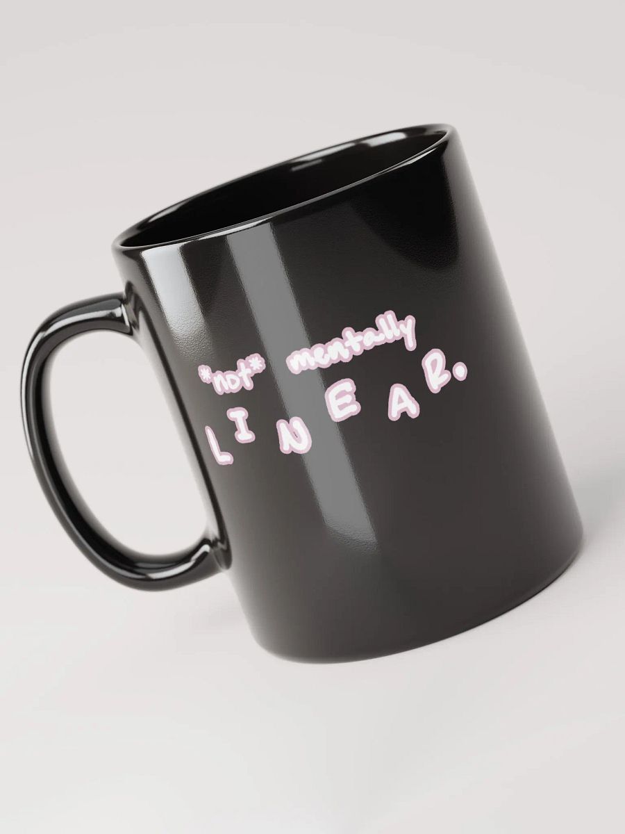 *not* mentally linear (lined design, #E1B9CE) glossy black mug product image (8)