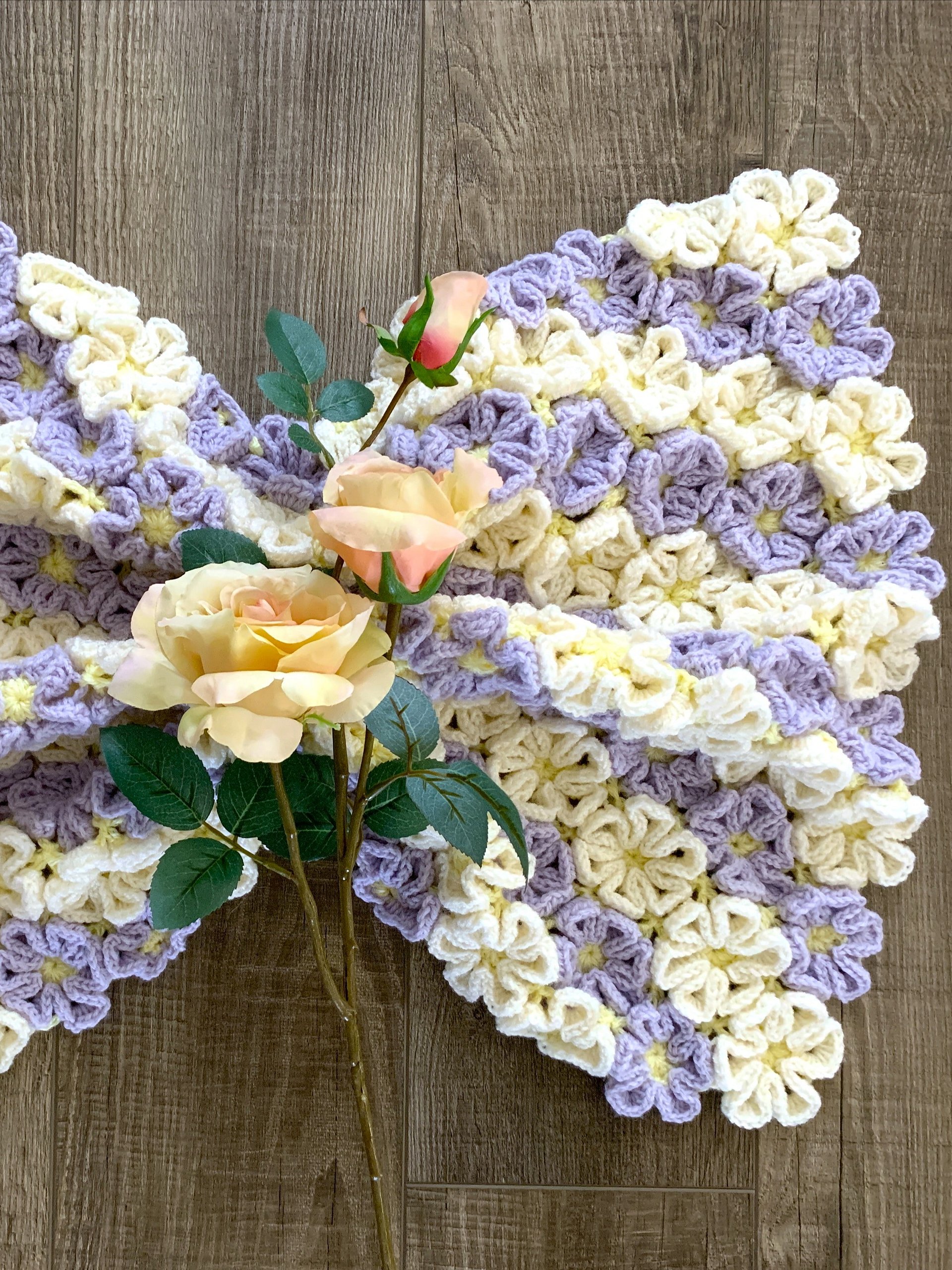 Daisy Flower Crochet Blanket Pattern, Boho Floral Throw Blanket, Crochet Rug product image (4)