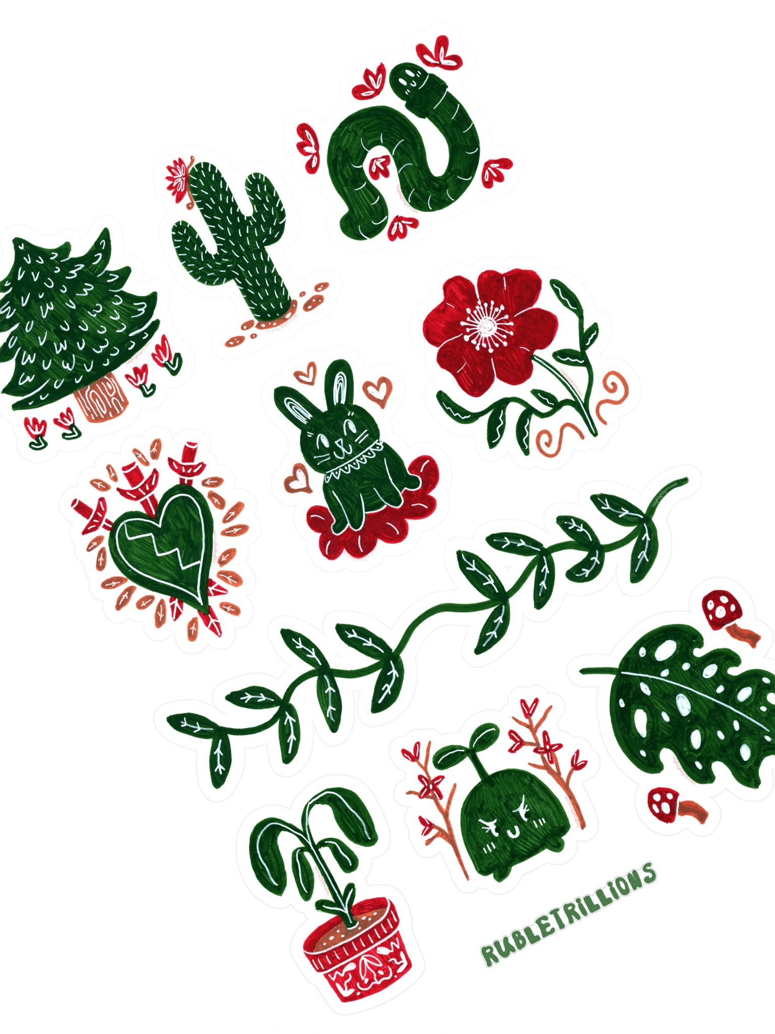 Doodle Sticker Sheet (Green) - Hand Drawn by Ruble product image (2)