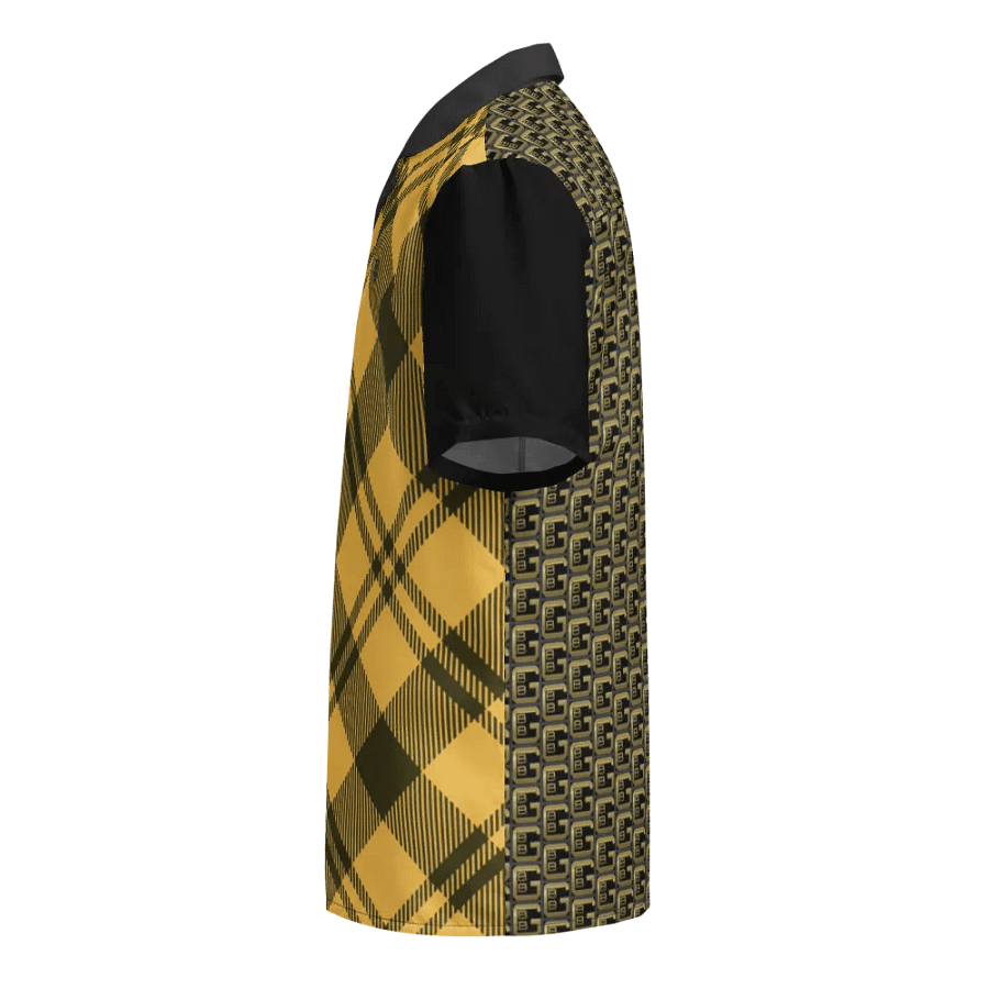 Yellow Plaid Blessed by God Designer Logo in Back Button-up Shirt product image (4)