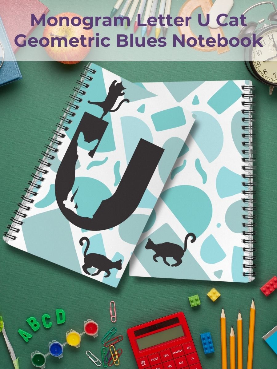 Monogram Letter U Cat Lover Geometric Blues Notebook product image (1)