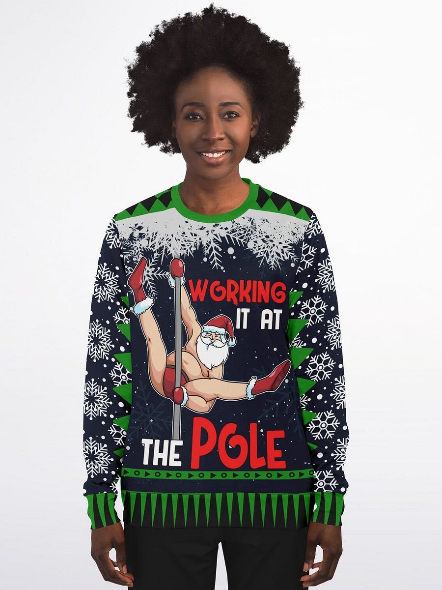 “Working It at the Pole” Funny Christmas Sweatshirt | Holiday Party Jumper | Santa Workout Humor | Unisex Adult Holiday Gift product image (5)