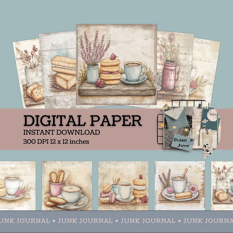 Coffee & Biscuits - Digital Papers V5- Commercial Use product image (1)