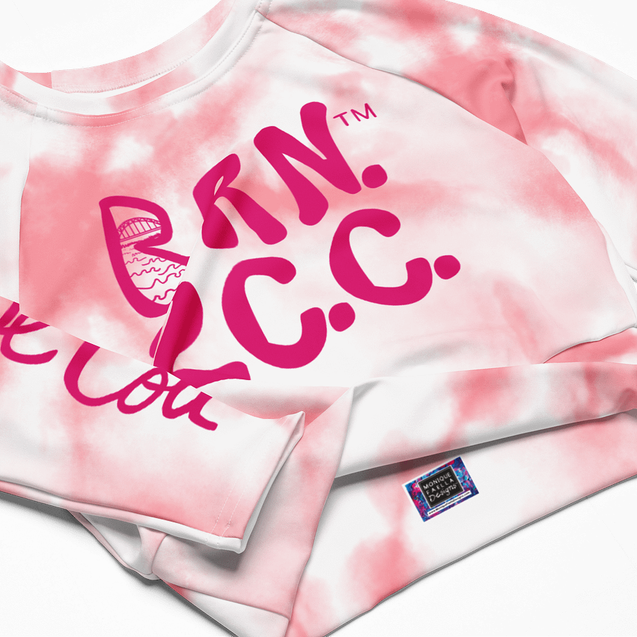 BOURNE to Cape Cod™ Crop Top | BRN.2C.C.™ Coastal Bold | Recycled Long Sleeve Statement Wear 🌊💃☀️ | Vibrant Pink Logos on Pink Tie-Dye product image (4)