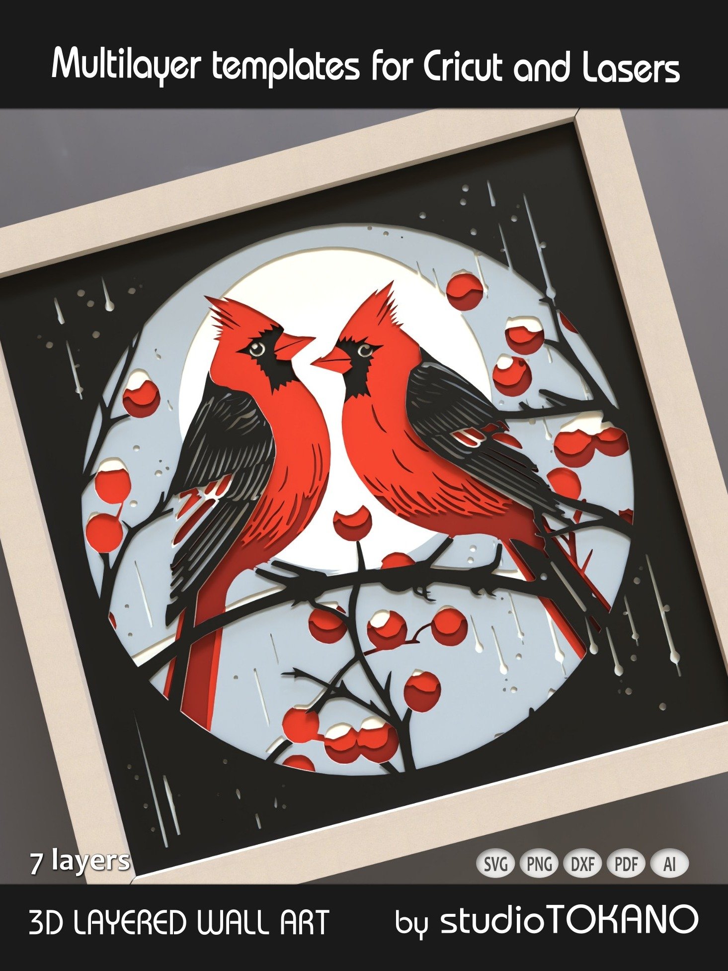 Red Cardinals 3D Layered SVG product image (4)