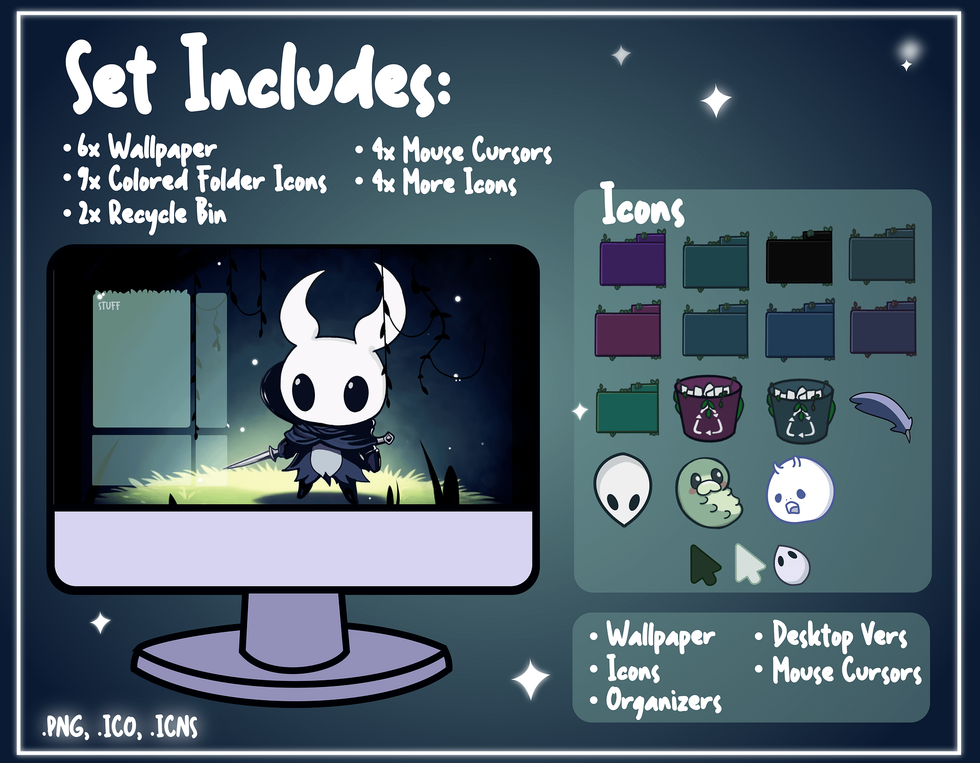 Hollow Knight Computer Desktop Theme Background Wallpaper Organizer Set, Gothic Wallpaper Organizer Set, Pc Desktop Theme, Windows Theme Set product image (2)