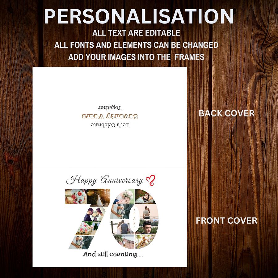 70 Year Anniversary Photo Card Editable Canva Template product image (5)