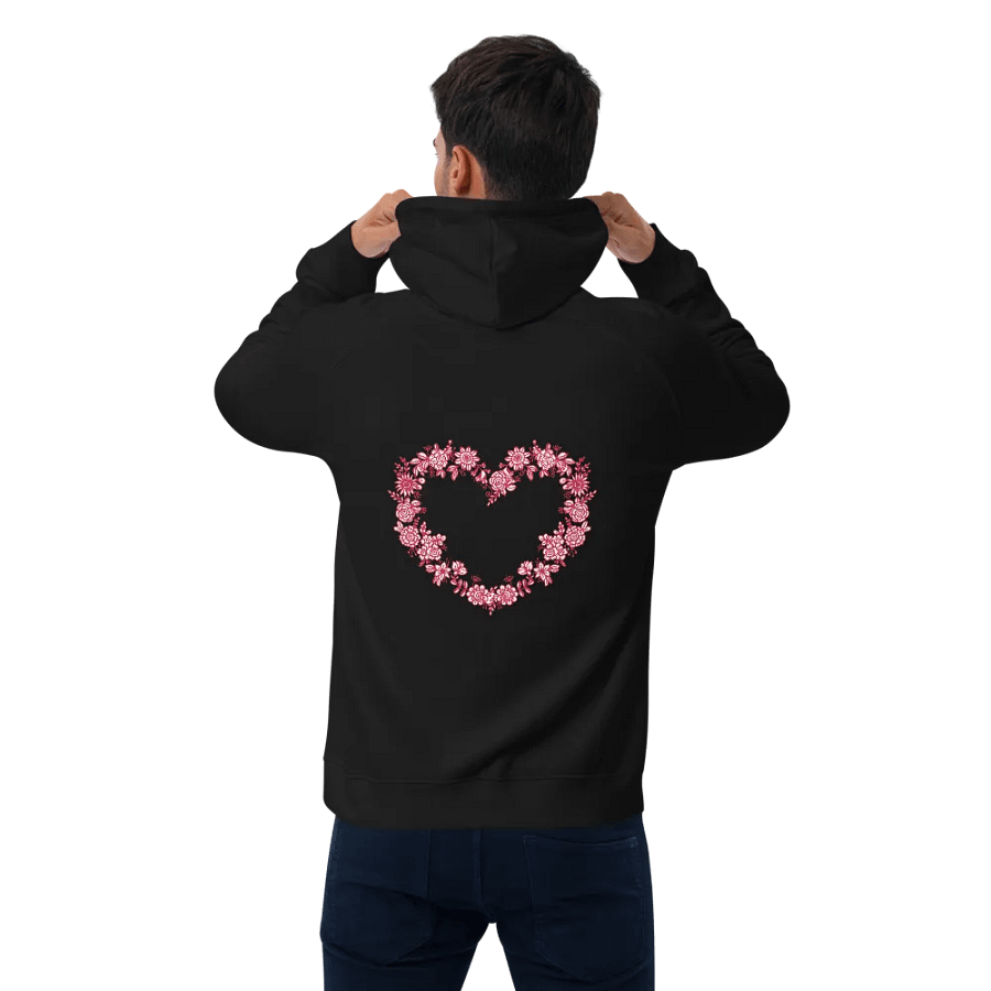Red Floral Heart Unisex Eco Raglan Hoodie product image (5)