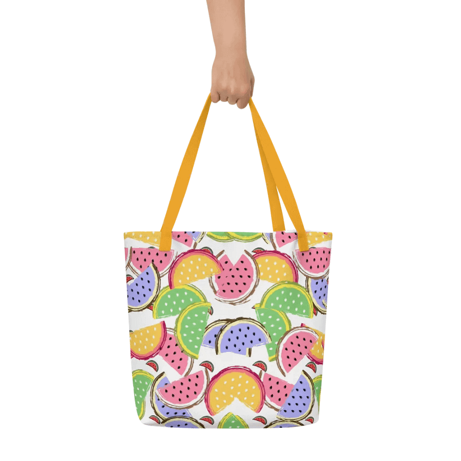 Big printed tote bag with tropical colorful watermelon  design product image (7)