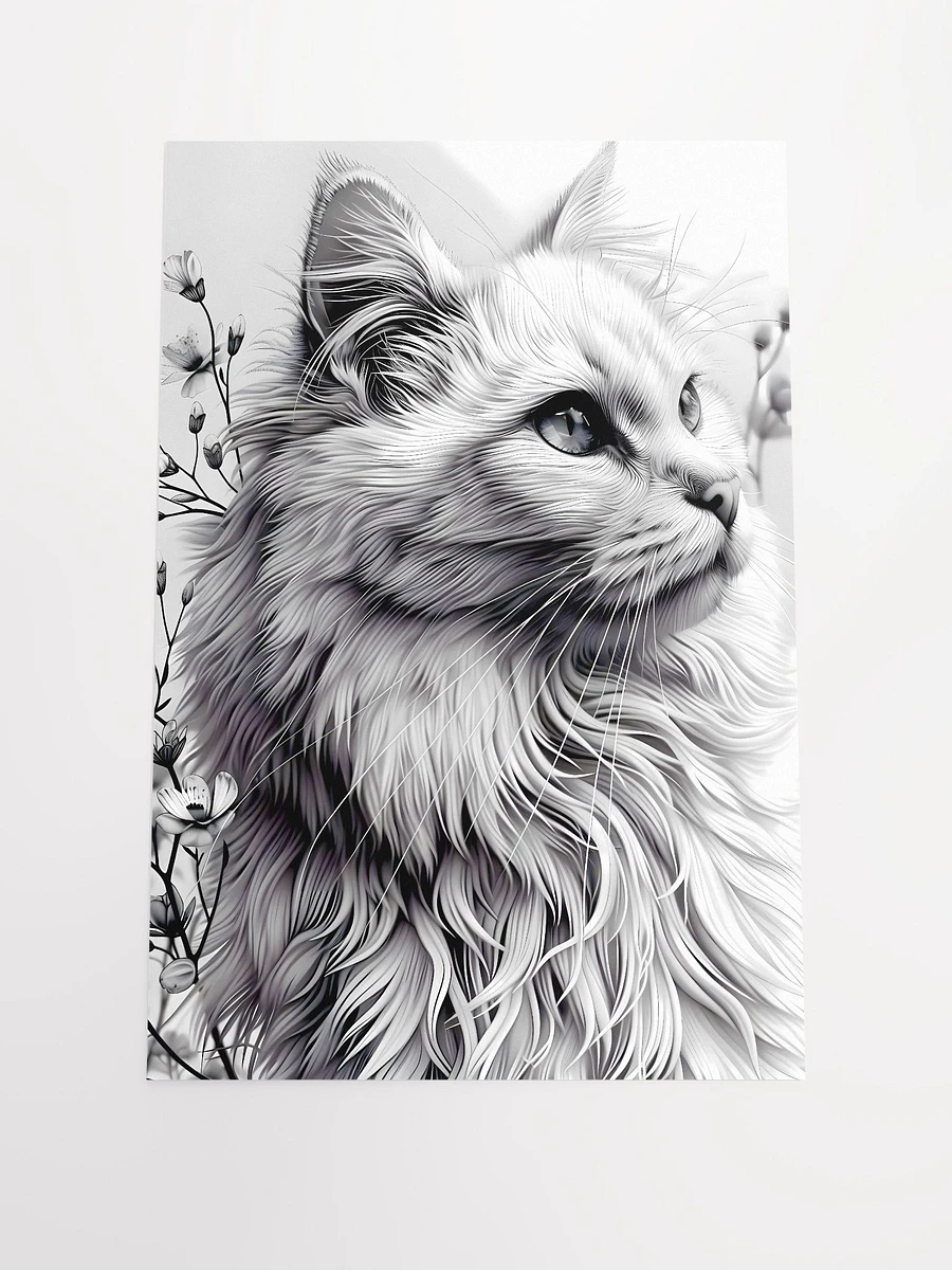 Serene Feline Elegance: Majestic White Cat with Pussy Willows Matte Poster product image (3)