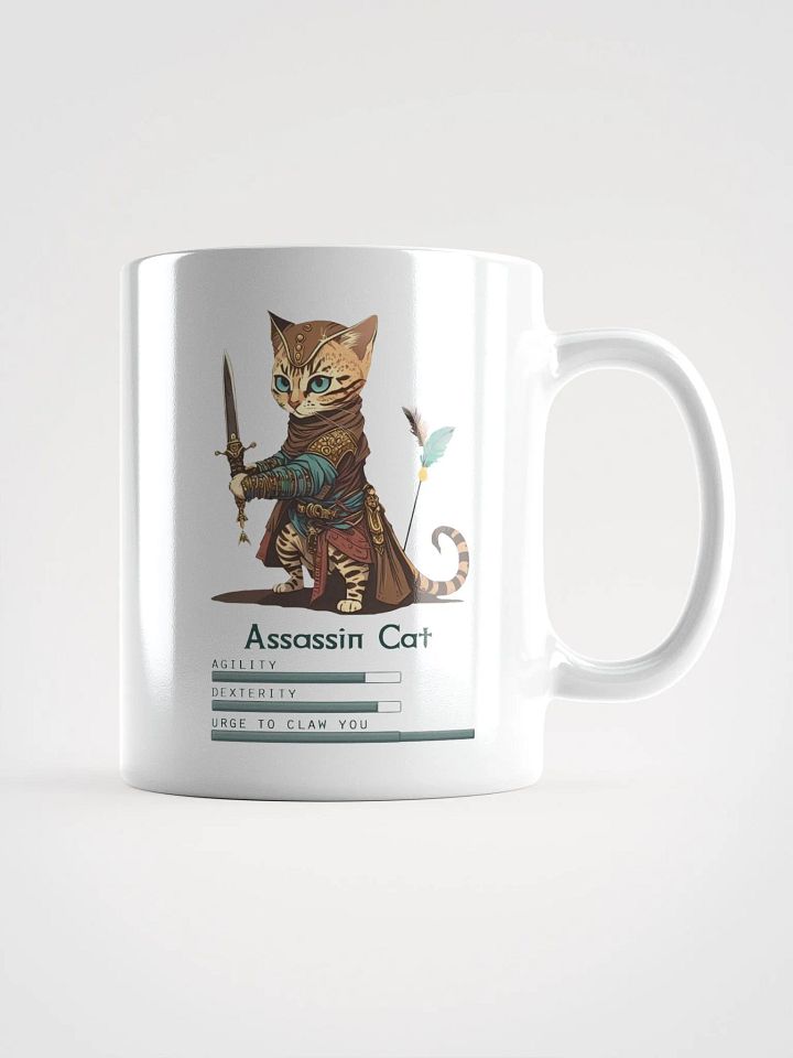 RPG Assassin Cat white ceramic mug 11oz 15oz 20oz for gamers and cat lovers product image (1)
