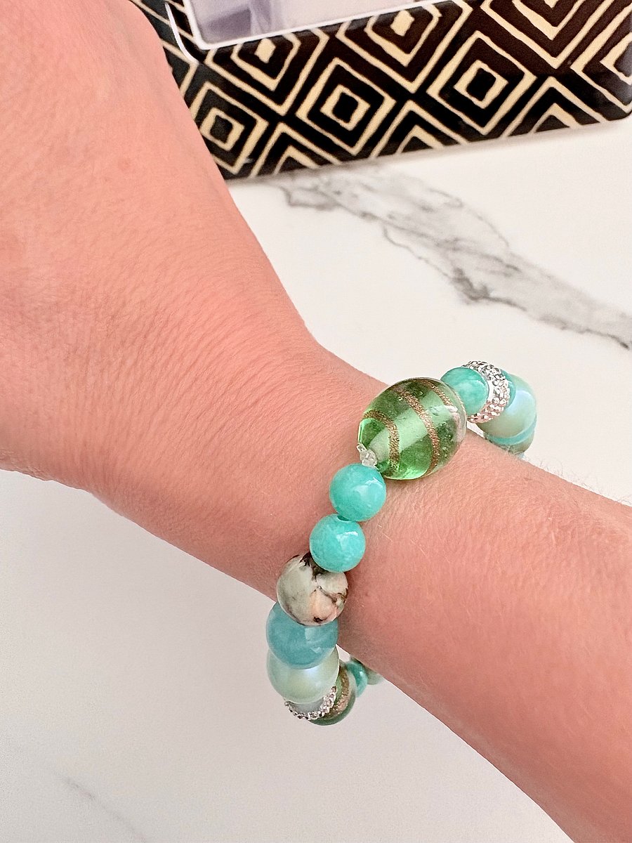 Tidepool Treasure Beaded Bracelet | Seafoam, Aqua & Turquoise | Handmade 7.5" Coastal Charm by Monique Faella Designs™ | MFD-00068 product image (4)