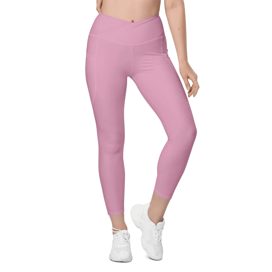 Plain Light Pink Light Summer Women's High Waisted Premium Crossover Leggings with Pockets by Treasure Pie product image (2)