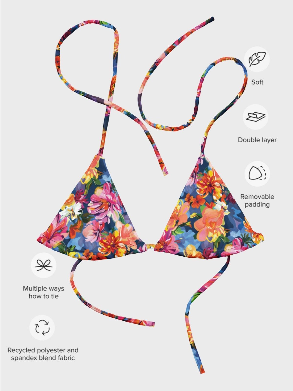 Recycled Triangle Bikini Top "Bold Abstract Florals" product image (7)