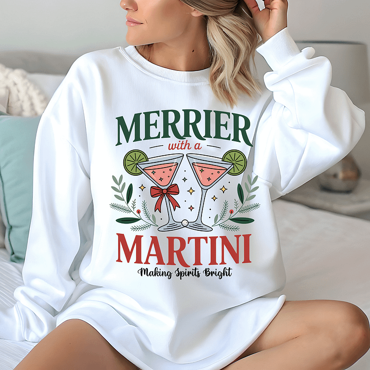 Merrier With A Martini | Funny Christmas Cocktail Sweatshirt product image (1)
