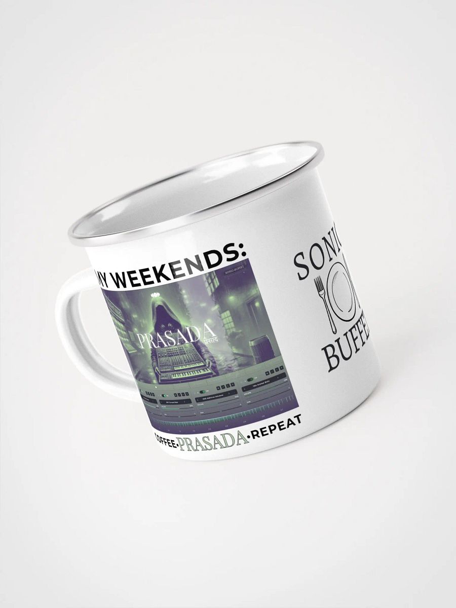"My Weekends: Coffee, Prasada, Repeat" Enamel Coffee Mug product image (4)