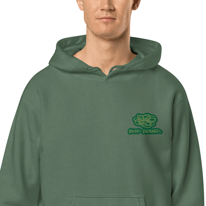 BUSY-BRAINED (L.C. moss design) embroidered pigment hoodie product image (1)