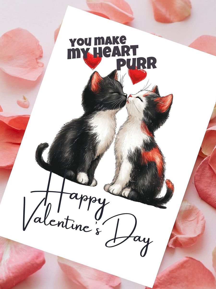 Printable Valentine's Card You Make My Heart Purr Two Kissing Cats product image (2)