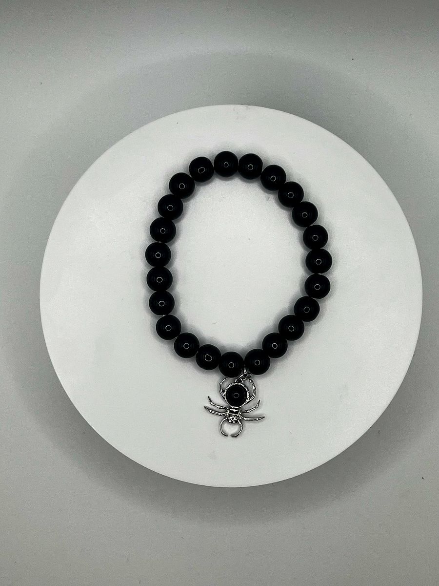 Gothic Spider Black Obsidian Beaded Bracelet product image (2)