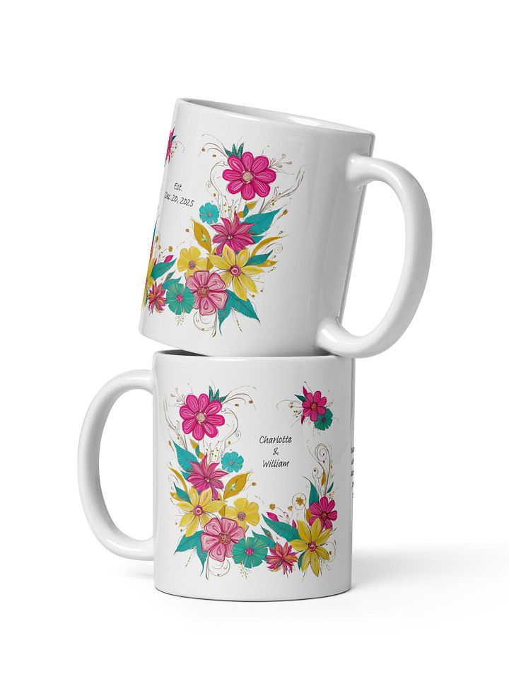 Artsy Boho Flowers White Glossy Mug for Anniversaries, Baby Showers, Engagements product image (1)