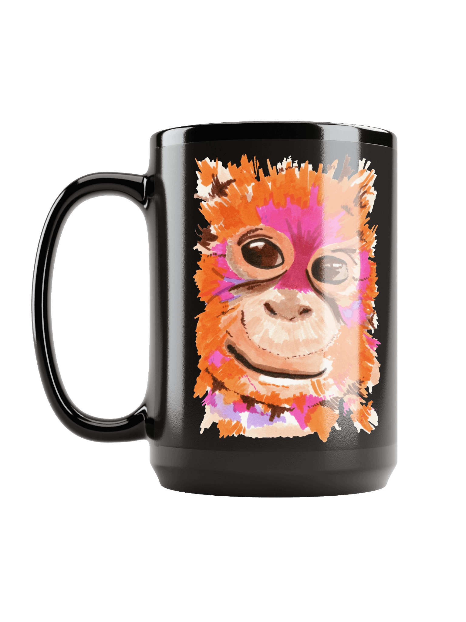 Orangutan Watercolour Black Mug (15oz) product image (6)