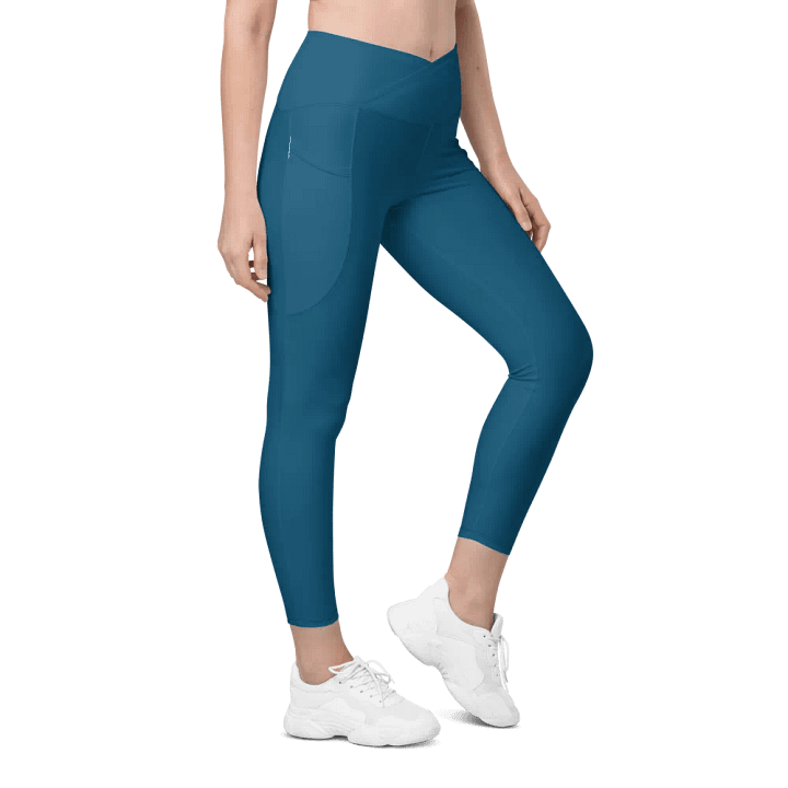 Plain Dark Blue True Summer Women's High Waisted Premium Crossover Leggings with Pockets by Treasure Pie product image (1)