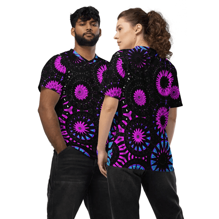 Abstract Circular Shapes in Turquoise, Black and Pink Unisex V Neck Sports Jersey product image (2)