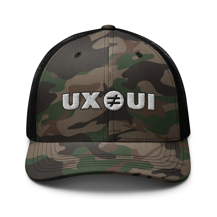 UX ≠ UI Camo Trucker Hat product image (1)