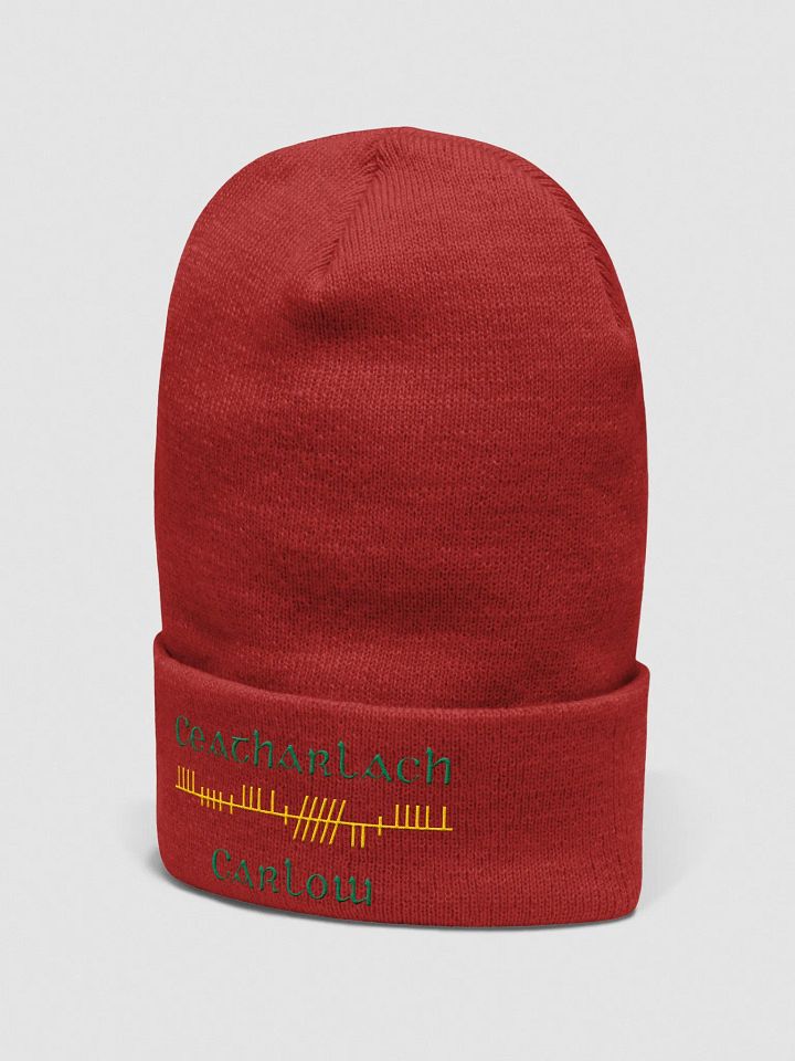 Carlow/Ceatharlach, Red with Green and Gold, Orthodox Style Ogham embroidered Cuffed Beanie product image (2)