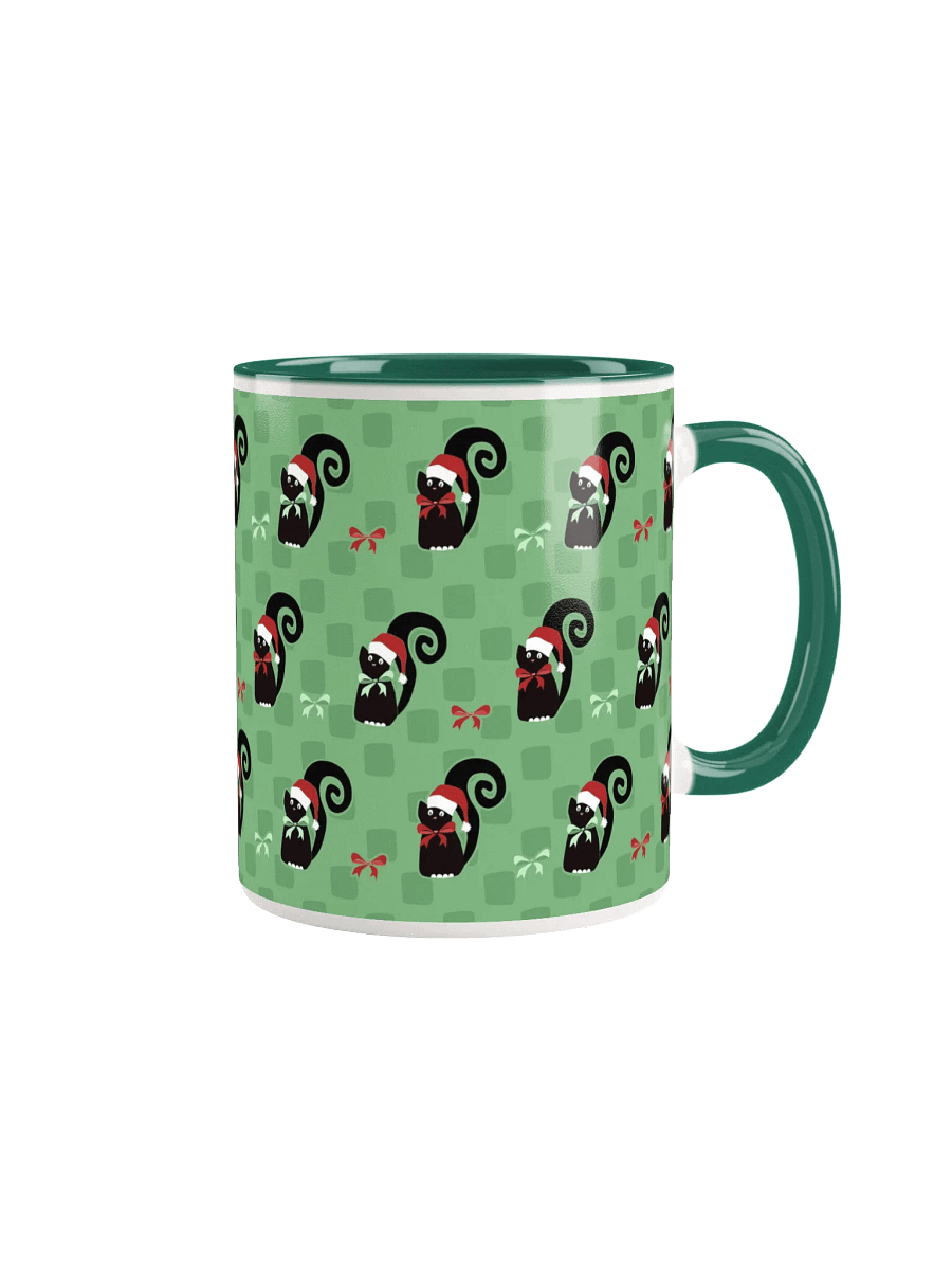 Black Christmas Kitties In-A-Row on Green on Ceramic Mug product image (6)